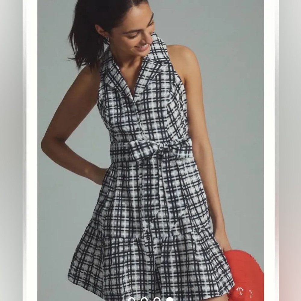 Maeve Black and White Plaid Mini Dress